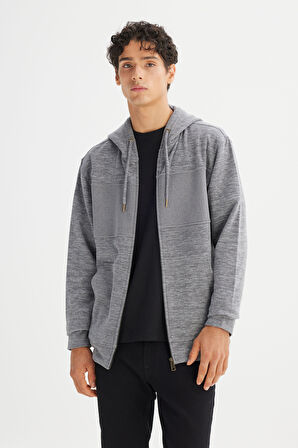 Regular Fit Normal Kesim Kapüşonlu Cepli İçi Polarlı Fermuarlı Sweatshirt