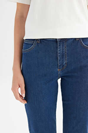 Flare Fit Geniş Paça Yüksek Bel Mavi Pamuklu Esnek Denim Jean Pantolon