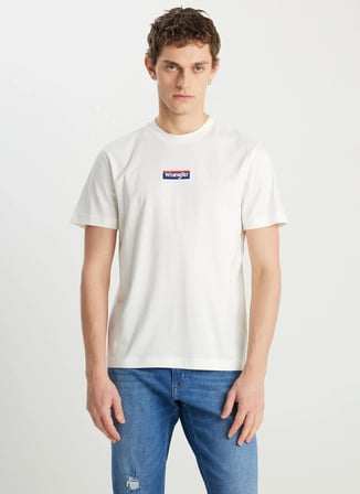 Wrangler Bisiklet Yaka Ekru Erkek T-Shirt W2510527102 Regular Fit Small Logo