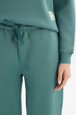 Regular Fit Normal kesim Ribanalı Paça Yeşil Jogger Sweatpant