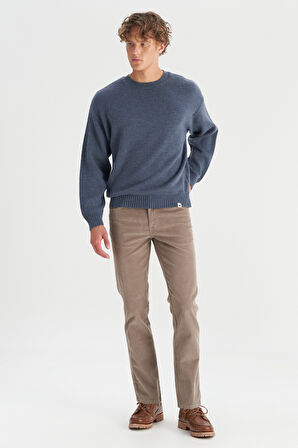 Relaxed Fit Geniş Kesim Bisiklet Yaka Lacivert Triko Kazak