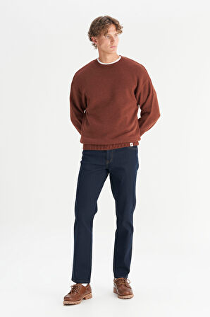 Relaxed Fit Geniş Kesim Bisiklet Yaka Kahverengi Triko Kazak