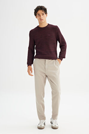 Regular Fit Normal Kesim Bisiklet Yaka Bordo Triko Kazak