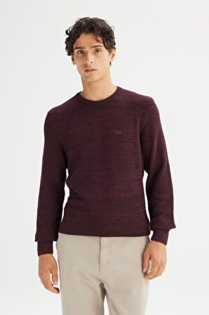 Regular Fit Normal Kesim Bisiklet Yaka Bordo Triko Kazak