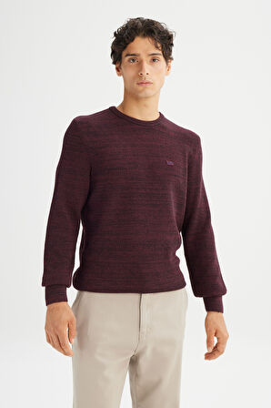 Regular Fit Normal Kesim Bisiklet Yaka Bordo Triko Kazak