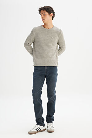 Regular Fit Normal Kesim Bisiklet Yaka Bej Triko Kazak