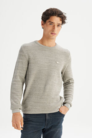 Regular Fit Normal Kesim Bisiklet Yaka Bej Triko Kazak