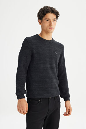 Regular Fit Normal Kesim Bisiklet Yaka Antrasit Triko Kazak