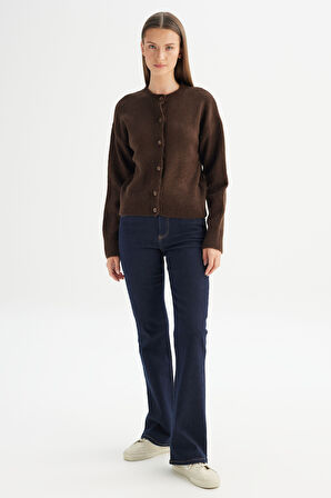 Relaxed Fit Geniş Kesim Düğmeli Kahverengi Triko Hırka