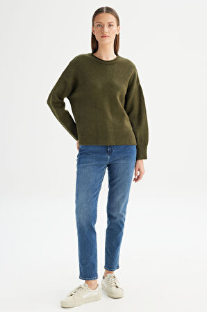 Relaxed Fit Geniş Kesim Bisiklet Yaka Haki Triko Kazak