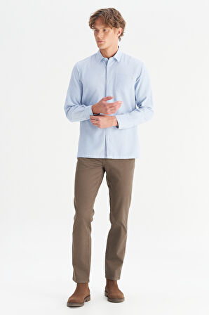 %100 Pamuk Regular Fit Normal Kesim Mavi Gömlek