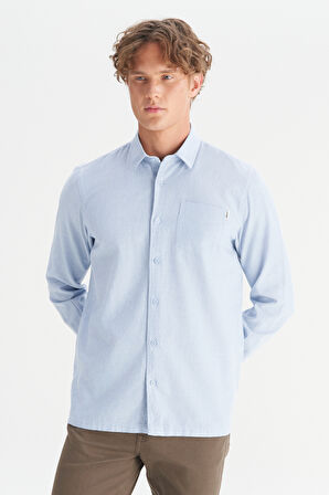 %100 Pamuk Regular Fit Normal Kesim Mavi Gömlek