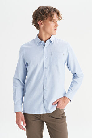 %100 Pamuk Regular Fit Normal Kesim Mavi Gömlek