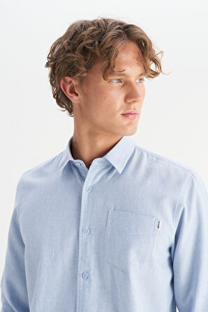 %100 Pamuk Regular Fit Normal Kesim Mavi Gömlek