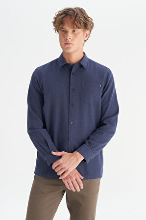 %100 Pamuk Regular Fit Normal Kesim Lacivert Gömlek