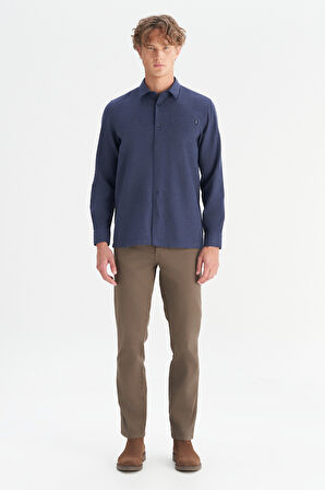 %100 Pamuk Regular Fit Normal Kesim Lacivert Gömlek