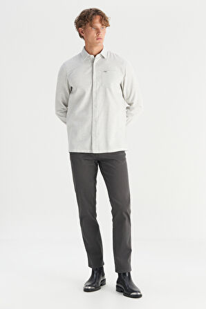 %100 Pamuk Regular Fit Normal Kesim Gri Gömlek