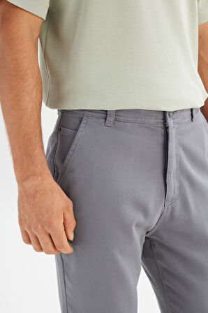 Regular Fit Normal Kesim Normal Bel Pamuklu Esnek Gri Chino Pantolon
