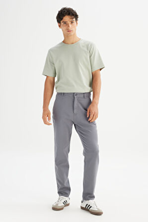Regular Fit Normal Kesim Normal Bel Pamuklu Esnek Gri Chino Pantolon