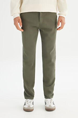 Regular Fit Normal Kesim Normal Bel Pamuklu Esnek Haki Chino Pantolon