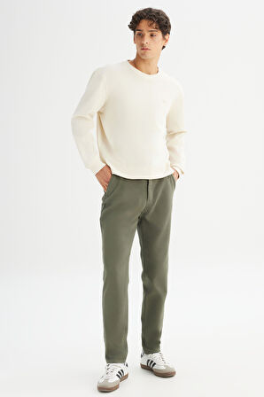 Regular Fit Normal Kesim Normal Bel Pamuklu Esnek Haki Chino Pantolon