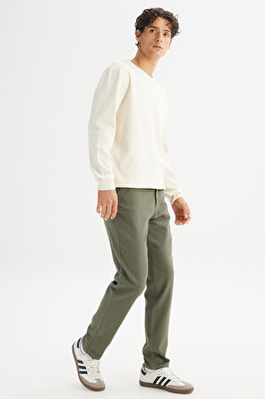 Regular Fit Normal Kesim Normal Bel Pamuklu Esnek Haki Chino Pantolon