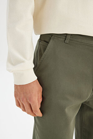 Regular Fit Normal Kesim Normal Bel Pamuklu Esnek Haki Chino Pantolon