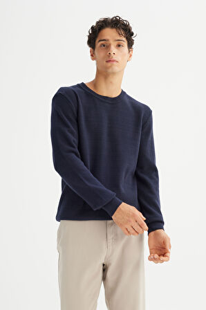 %100 Pamuk Regular Fit Normal Kesim Bisiklet Yaka Triko Kazak