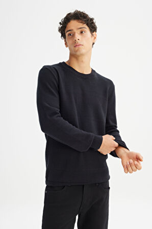 %100 Pamuk Regular Fit Normal Kesim Bisiklet Yaka Triko Kazak