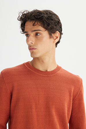 %100 Pamuk Regular Fit Normal Kesim Bisiklet Yaka Triko Kazak