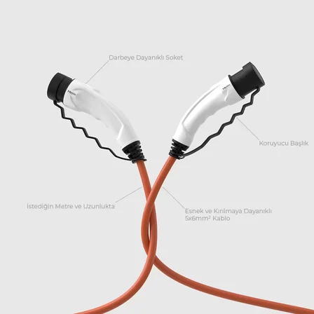 Hims EMEF-22T2-TB-8 22kW Tip 2 Soketli Turuncu 8m Elektrikli Araç Şarj Kablosu