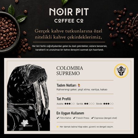 Noir Pit Coffee Co. Colombia Supremo Çekirdek Kahve 1000 G