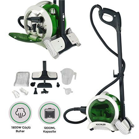 1500W Çok Amaçlı Buharlı Temizlik Makinesi – 3,5 Bar Buhar Gücü, 1200 ml Su Haznesi