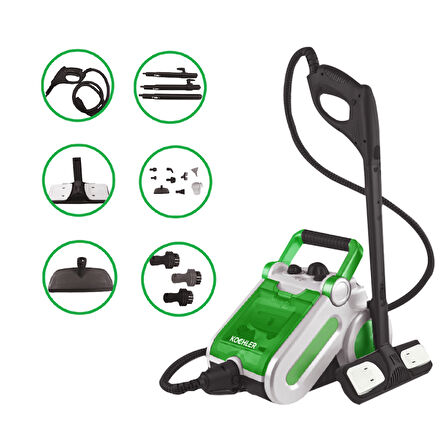 Buharlı Temizlik Makinesi 1400W | Koltuk, Cam, Fayans Temizleyici -1.5 L Tank, 3,5 Bar, 13 Başlık