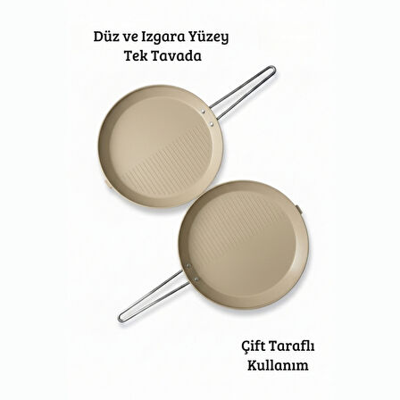 Granit Kaplama 33 cm Çift Taraflı Balık, Et ve Tavuk Pişirme Tavası