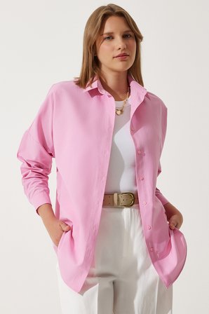 Oversize Basic Gömlek PEMBE LDD0003