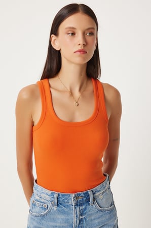Fitilli Kalın Askılı Örme Atlet ORANJ LHJ0001