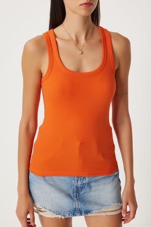 Fitilli Kalın Askılı Örme Atlet ORANJ LHJ0001