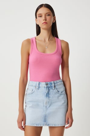 Fitilli Kalın Askılı Örme Atlet PEMBE LHJ0001