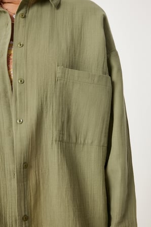 Oversize Basic Müslin Gömlek ÇAĞLA YEŞİLİ LMX0002
