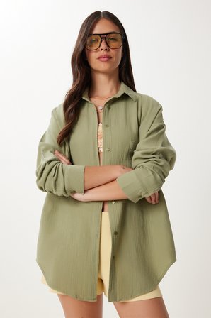 Oversize Basic Müslin Gömlek ÇAĞLA YEŞİLİ LMX0002