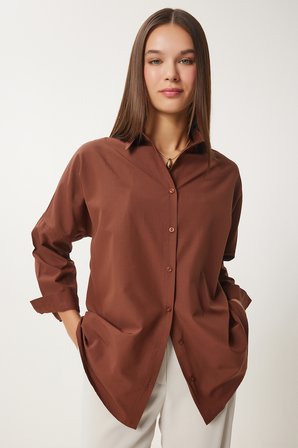 Oversize Basic Gömlek KAHVERENGİ LDD0003