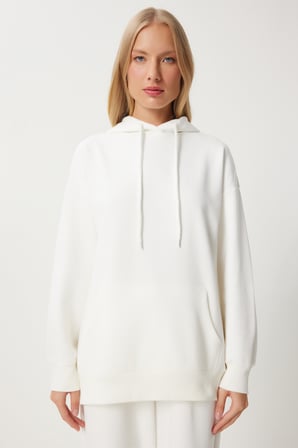 Kapüşonlu Sweatshirt Jogger Oversize Örme Eşofman Takımı EKRU LPYS003