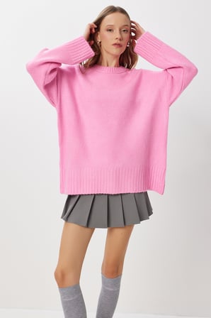 Yumuşak Dokulu Oversize Triko Kazak 4270 PEMBE LPF0063
