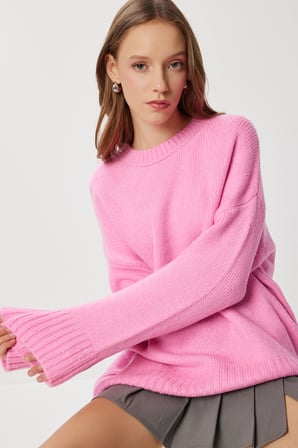 Yumuşak Dokulu Oversize Triko Kazak 4270 PEMBE LPF0063