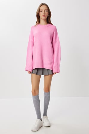 Yumuşak Dokulu Oversize Triko Kazak 4270 PEMBE LPF0063