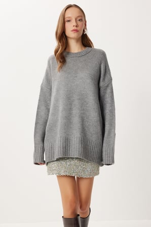 Yumuşak Dokulu Oversize Triko Kazak 4270 GRİ LPF0063