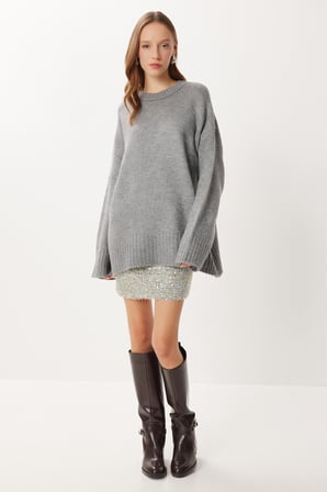 Yumuşak Dokulu Oversize Triko Kazak 4270 GRİ LPF0063