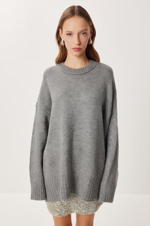 Yumuşak Dokulu Oversize Triko Kazak 4270 GRİ LPF0063
