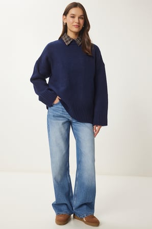 Yumuşak Dokulu Oversize Triko Kazak 4270 LACİVERT LPF0063